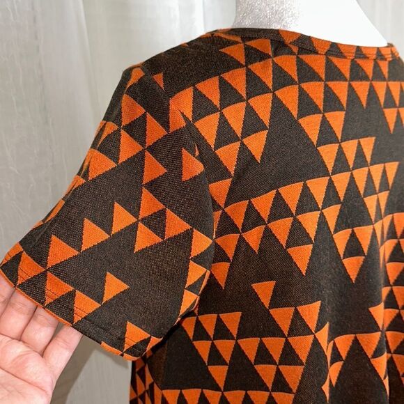 LLR S Carly Black Orange Triangular Print Crewneck Short Sleeve Hi Low Dress - Picture 5 of 12